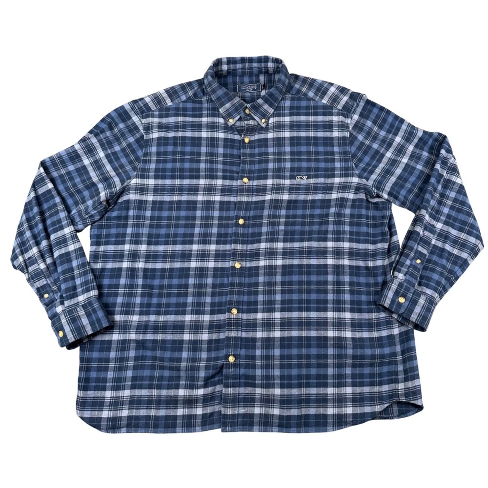 Vineyard Vines Flannel Shirt Mens XXL Blue Plaid Outdoor Performance Stretch